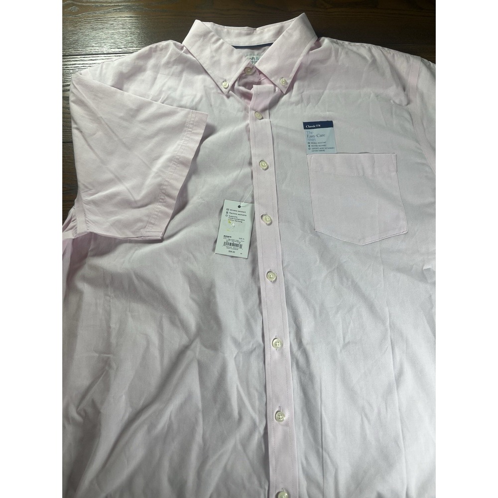 NEW Croft & Barrow Men's XL Pink Classic Fit Easy-Care Short Sleeve Button Shirt